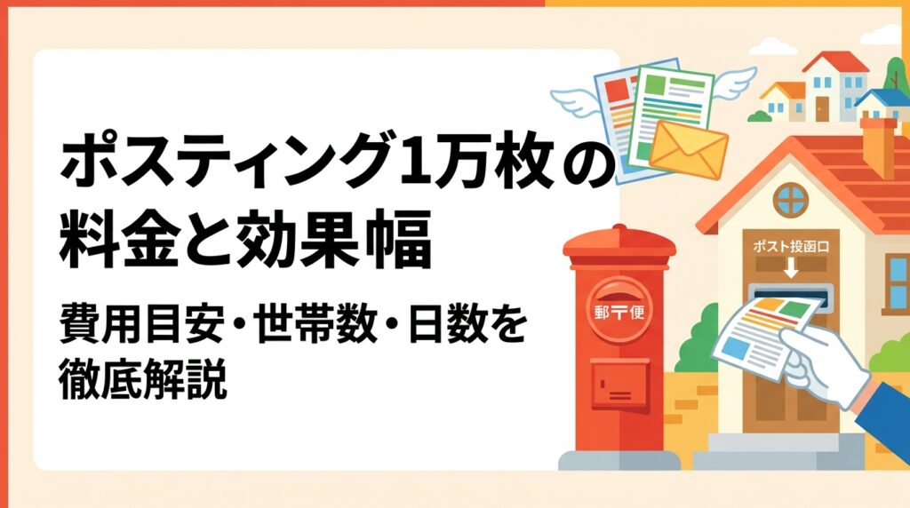ポスティング1万枚の料金目安は3〜7万円程度。カバーできる世帯数・配布完了日数・反響率の測定方法まで、初めて発注する店舗オーナー向けに実務的に解説します。
