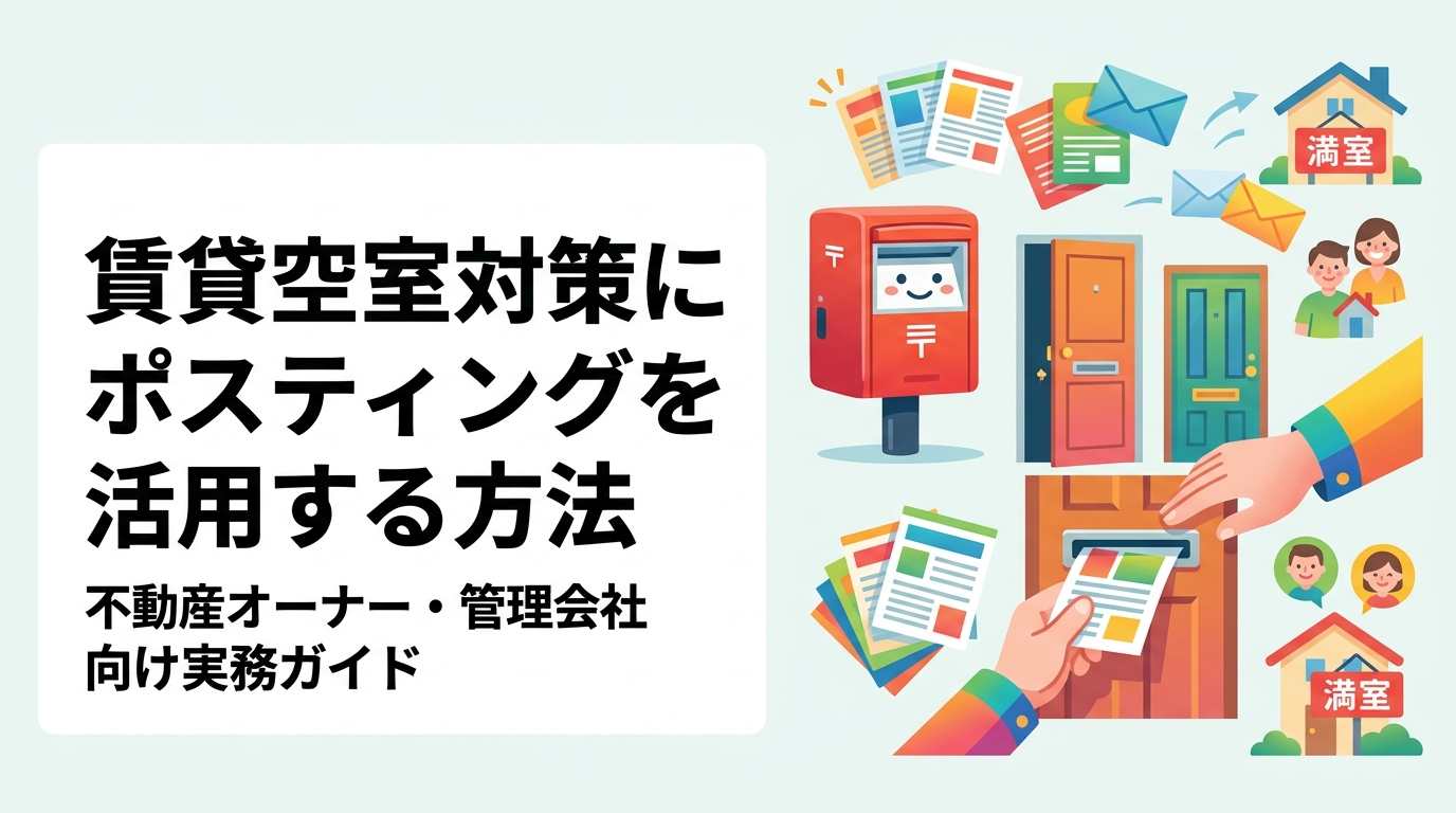 賃貸物件の空室対策にポスティングが有効な理由と、配布エリアの選び方・チラシ内容のポイントを実務的に解説。不動産オーナー・管理会社担当者が今すぐ使える具体的な手順を紹介します。