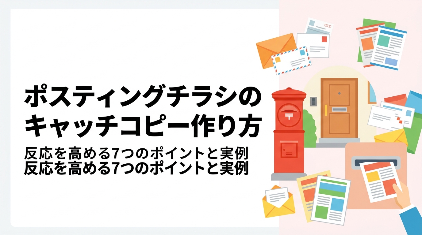 ポスティングチラシの反応を高めるキャッチコピーの作り方を実例ベースで解説。読まれる見出しの構成・数字の使い方・ターゲット訴求など、販促担当者がすぐ使えるポイントを7つ紹介します。