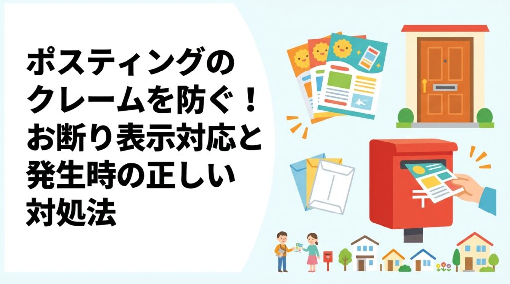 ポスティングのクレームを防ぐには投函禁止表示の遵守・配布員教育・丁寧な投函が重要です。クレーム発生時の対応方法やGPS報告で信頼を担保する方法を実務的に解説します。