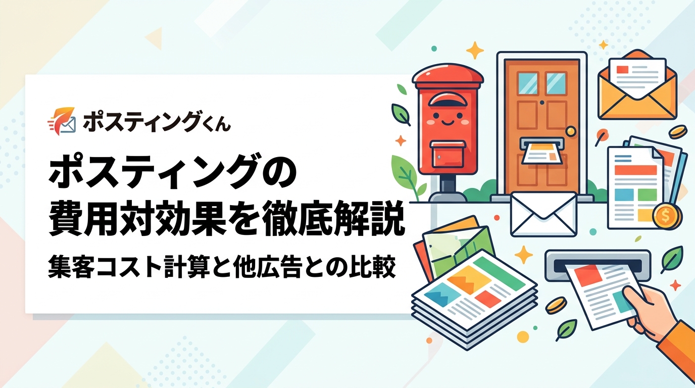 ポスティングの費用対効果を具体的な計算例で解説。配布枚数・単価・反響率から集客コストを試算する方法、新聞折込・WEB広告との比較、効果を高めるポイントまで実務的に紹介します。