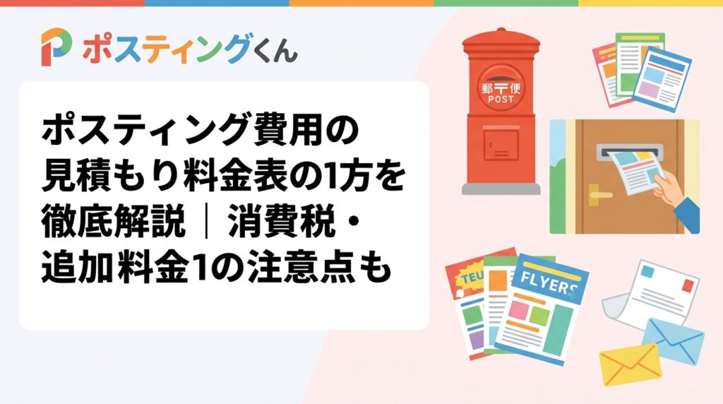 ポスティングの見積もり料金表の正しい読み方を解説。基本配布料・印刷費・エリア設定費など項目別に説明し、消費税や追加料金の落とし穴、安い見積もりの注意点まで初めての発注者向けに詳しく紹介します。