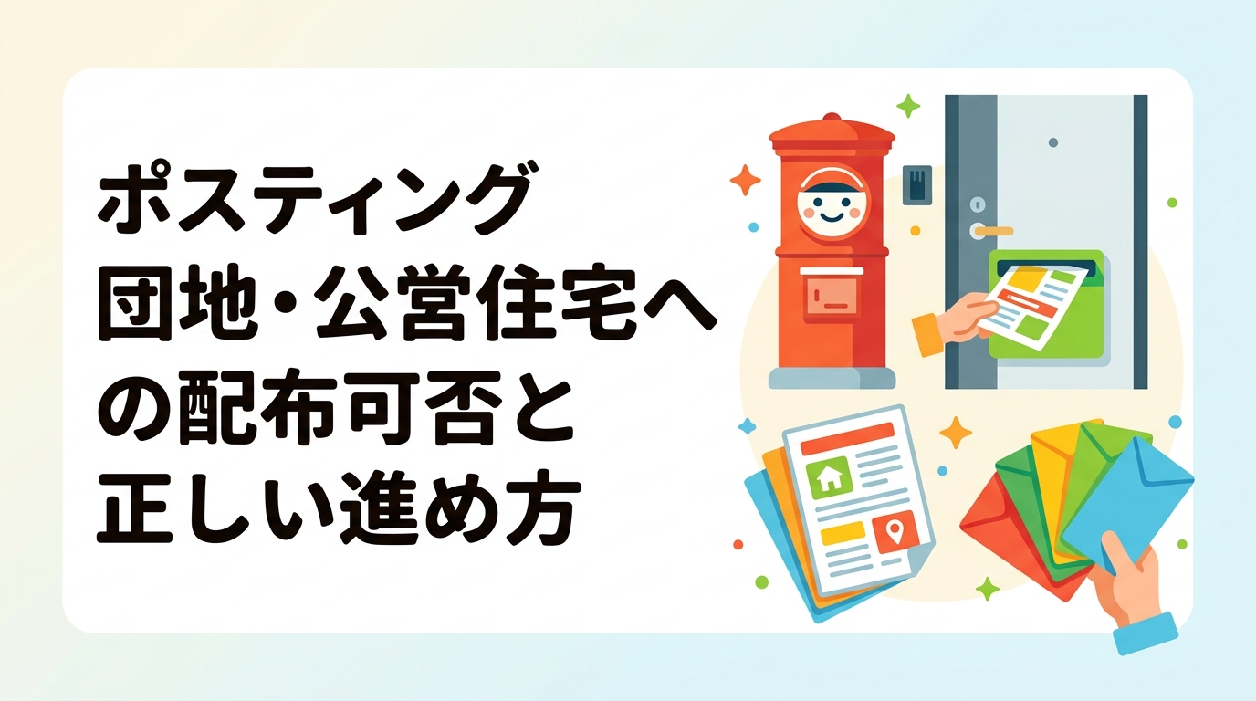 団地・公営住宅へのポスティングは一律NGではありません。管理組合や管理会社への事前確認が必要な実態を解説。配布ルール・断り表示への対応・業者活用のメリットまで実務的に紹介します。
