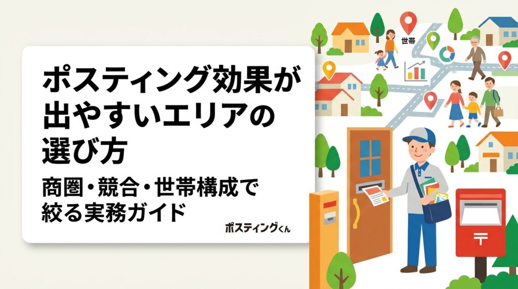 ポスティングで反響を高めるエリア選びの判断軸を徹底解説。商圏設定・競合分布・世帯構成・GPSデータを活用したPDCAまで、販促担当者が実務で使える具体的な手順を紹介します。