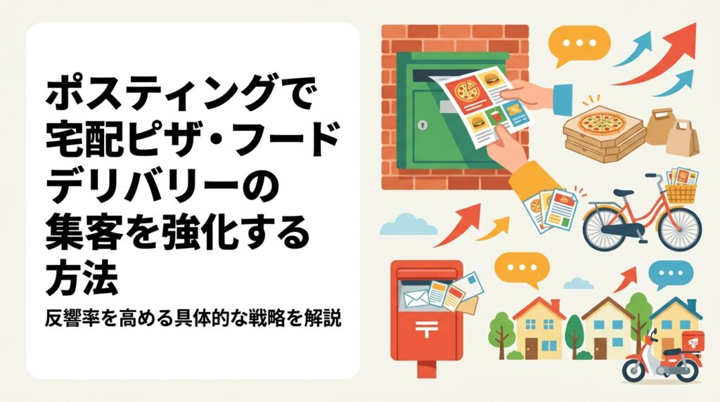 宅配ピザ・フードデリバリーの集客にポスティングが効果的な理由と実践方法を解説。デリバリー圏内への絞り込み配布、クーポン付きチラシの活用など、反響率を高める具体的な戦略を紹介します。