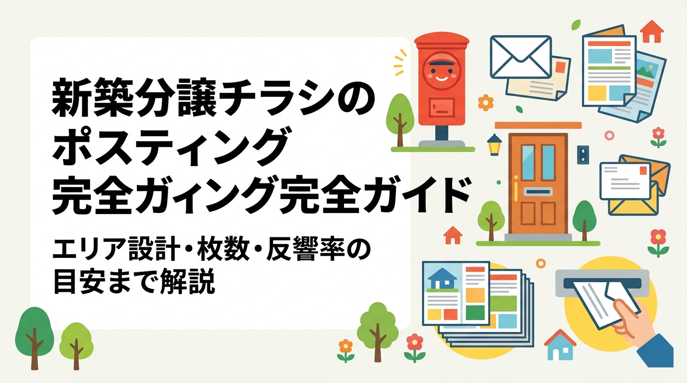 新築分譲マンション・戸建ての集客にポスティングを活用する方法を徹底解説。配布エリア設計・枚数の目安・反響率の業種平均・売主と仲介業者の使い分けまで実務的に紹介します。