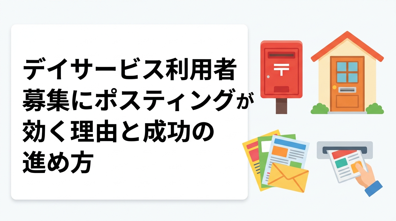 デイサービス・訪問介護・グループホームの利用者募集にポスティングが有効な理由を解説。高齢者世帯の多いエリア選びや反響率の目安、GPS配布報告による安心感まで実務的に紹介します。