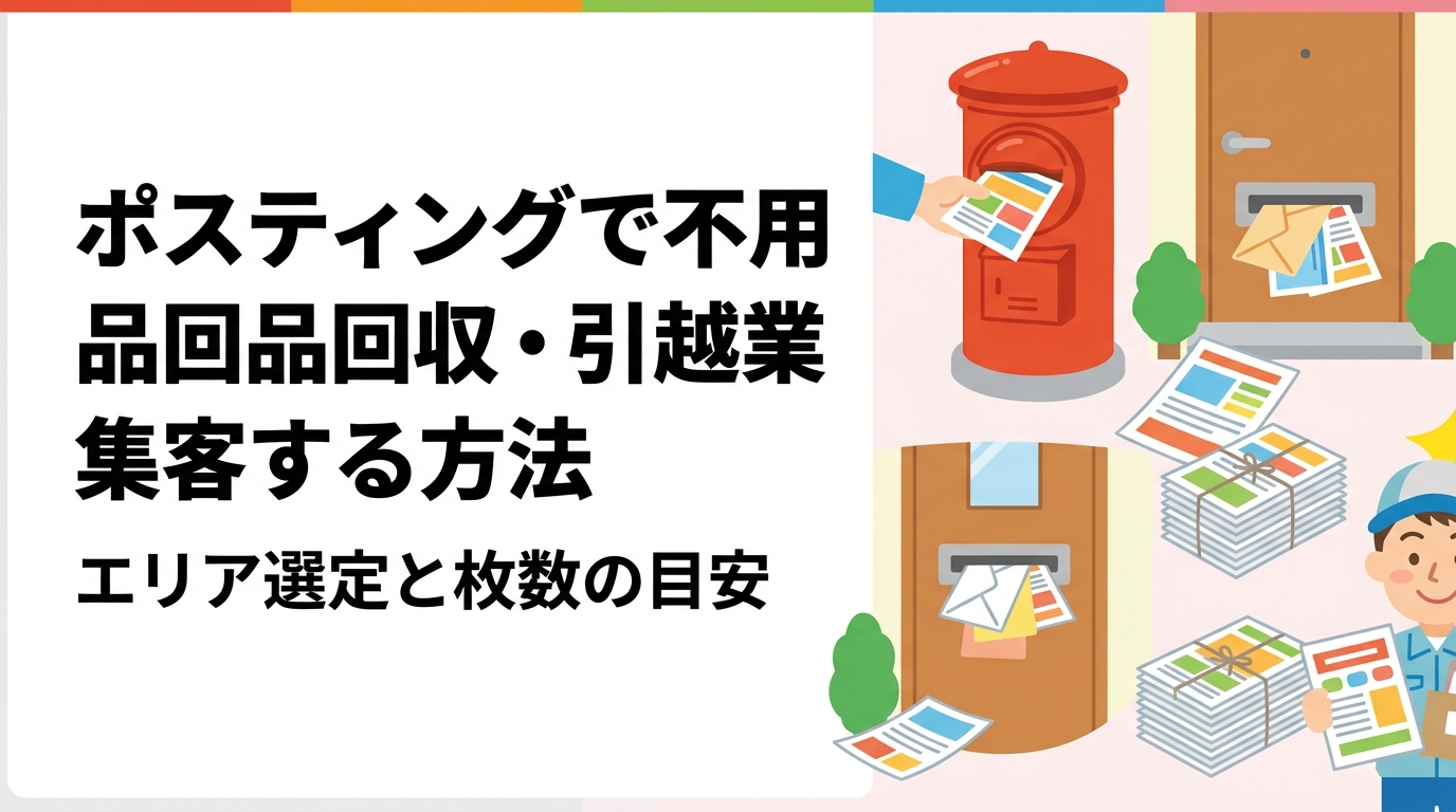不用品回収・引越し業者がポスティングで集客するコツを解説。引越し需要が高まる3〜4月の計画配布、効果的なエリア選定、配布枚数の目安まで実務的に紹介します。