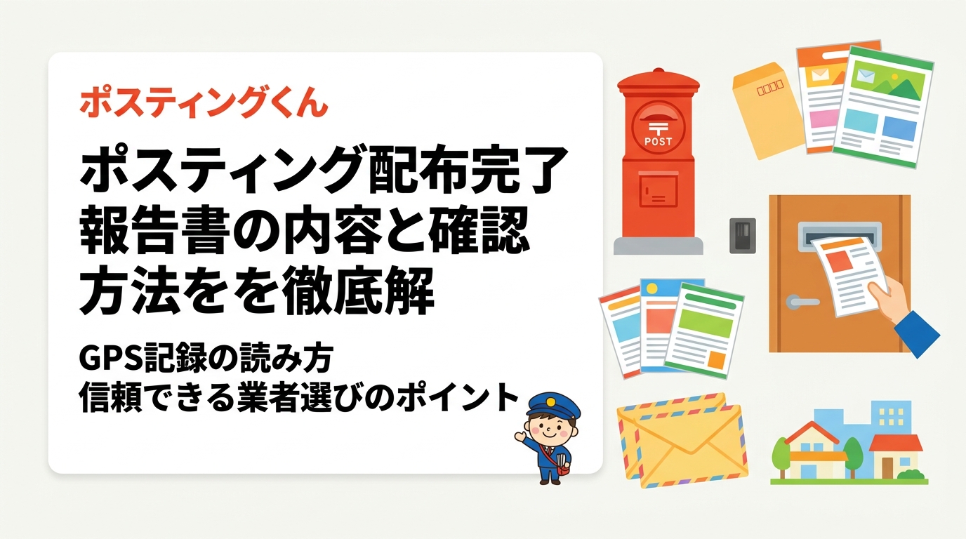 ポスティング後の配布完了報告書の見方・確認ポイントをGPS記録の読み方まで具体的に解説。本当に配られたか不安な事業者に向けて、信頼できる業者選びの基準も紹介します。