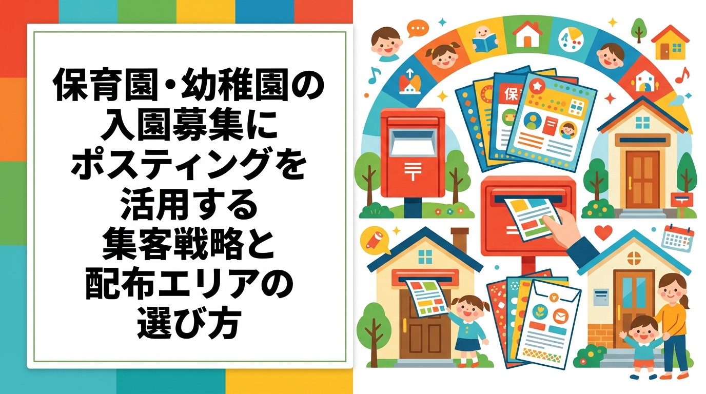 保育園・幼稚園・子育て支援施設の入園募集にポスティングを活用する方法を解説。子育て世帯が集まるエリアへの絞り込み配布の考え方やチラシ表現の注意点まで実務的に紹介します。