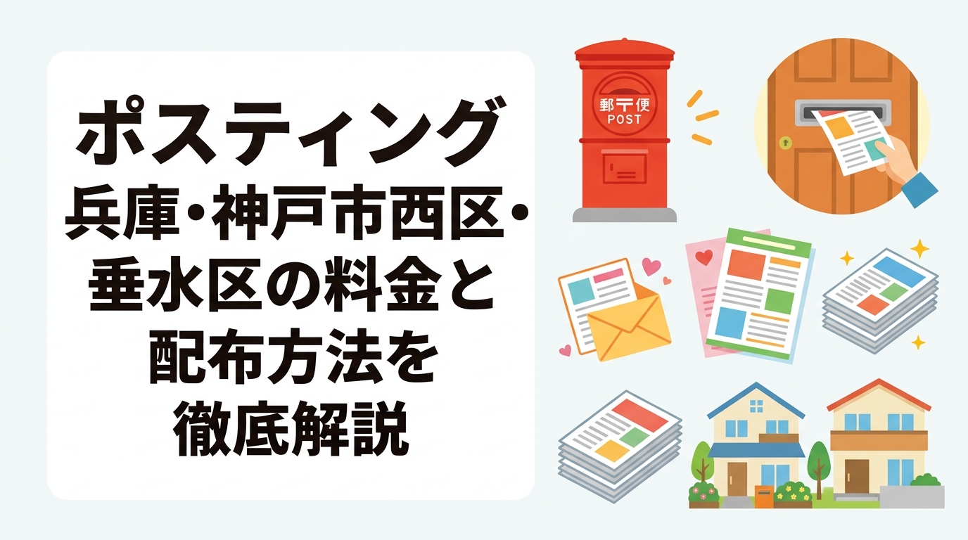 神戸市西区・垂水区でポスティングをお考えの事業者向けに、料金目安・配布方法の選択肢・ニュータウン戸建てエリアの特性まで実務的に解説。全国対応のポスティングくんが明朗会計でサポートします。