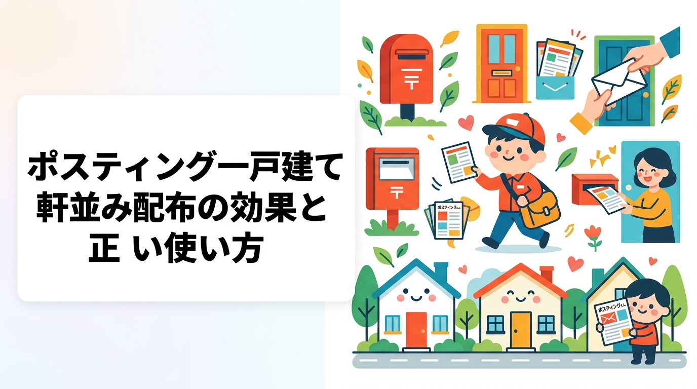 一戸建て住宅街への軒並み配布（全戸配布）の定義・メリット・デメリットを実務目線で解説。集合住宅との使い分け、チラシお断り表示への対応策、効果を上げるコツまで詳しく紹介します。