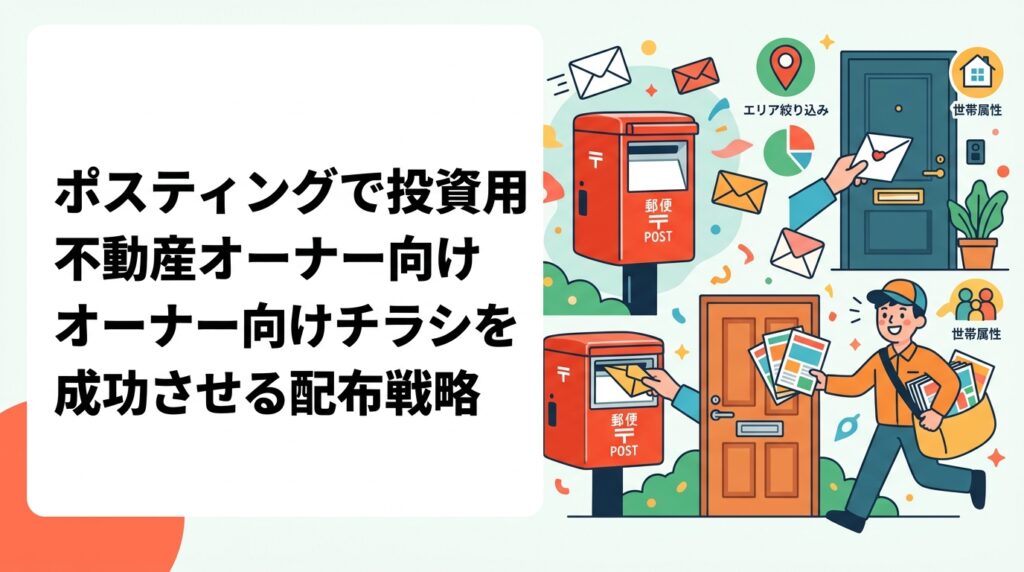 投資用不動産のチラシをポスティングで届けるには、エリアと世帯属性の絞り込みが鍵。反響率の目安や配布方法の選定ポイントを実務視点で解説します。