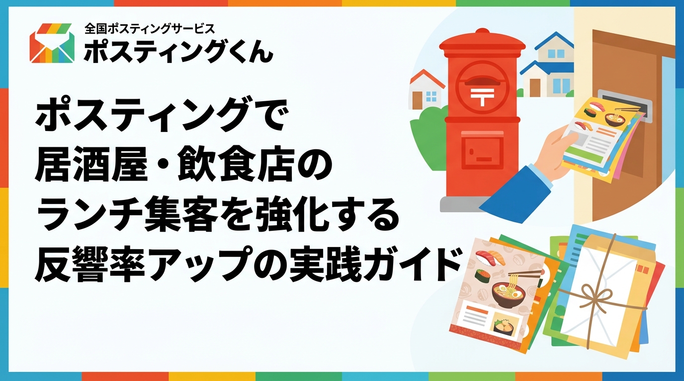 ポスティングで居酒屋・飲食店のランチ・夜の集客を強化するコツを解説。チラシの内容・サイズ・配布エリア選定・反響率の目安まで実務的にわかります。