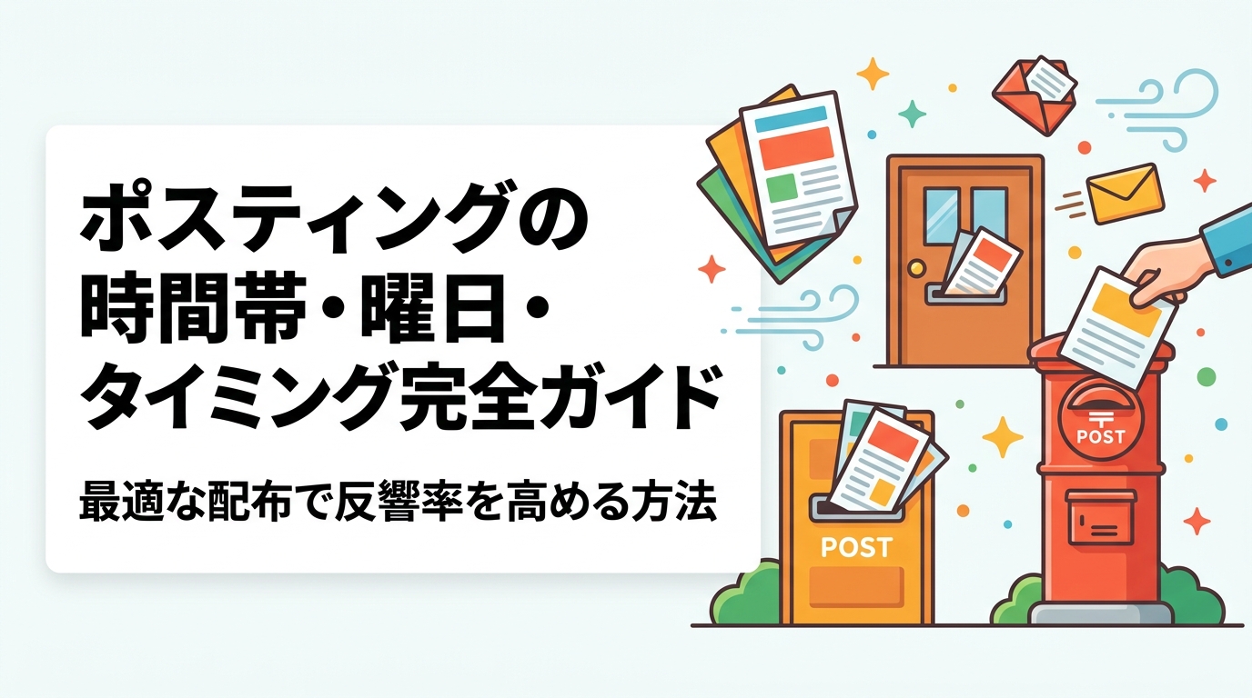 ポスティングの効果を高める時間帯・曜日・タイミングの選び方を業種・ターゲット別に解説。早朝深夜のトラブル回避、費用対効果の目安計算例も紹介。全国対応のポスティングくんへ無料相談。