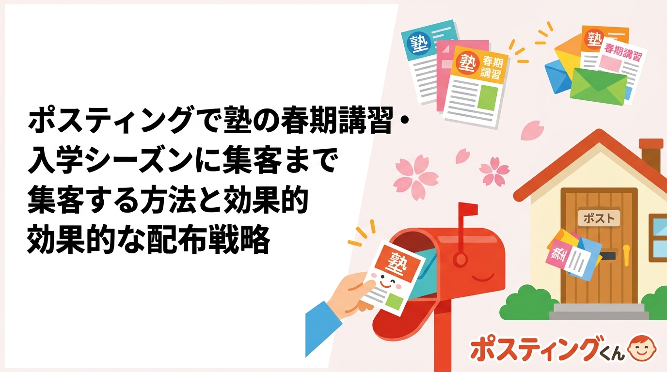 学習塾・個別指導塾が春期講習や入学シーズンに成果を上げるポスティング戦略を解説。配布タイミング・枚数の目安・反響が出やすい時期など実務的な情報を網羅しています。