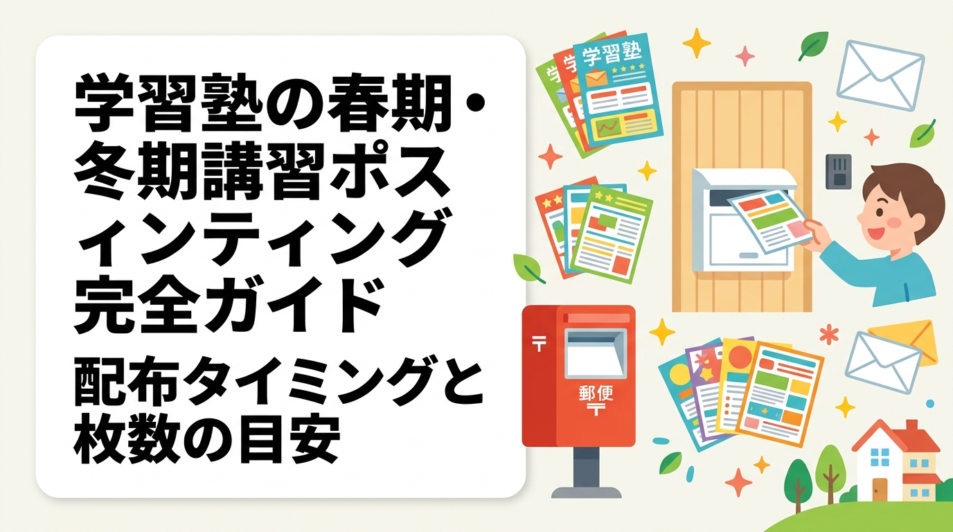 学習塾・予備校が春期・冬期講習の生徒募集チラシをポスティングする際の最適な配布時期・枚数・エリア選定・チラシ内容のコツを実務目線で解説。反響率の目安や注意点も紹介します。
