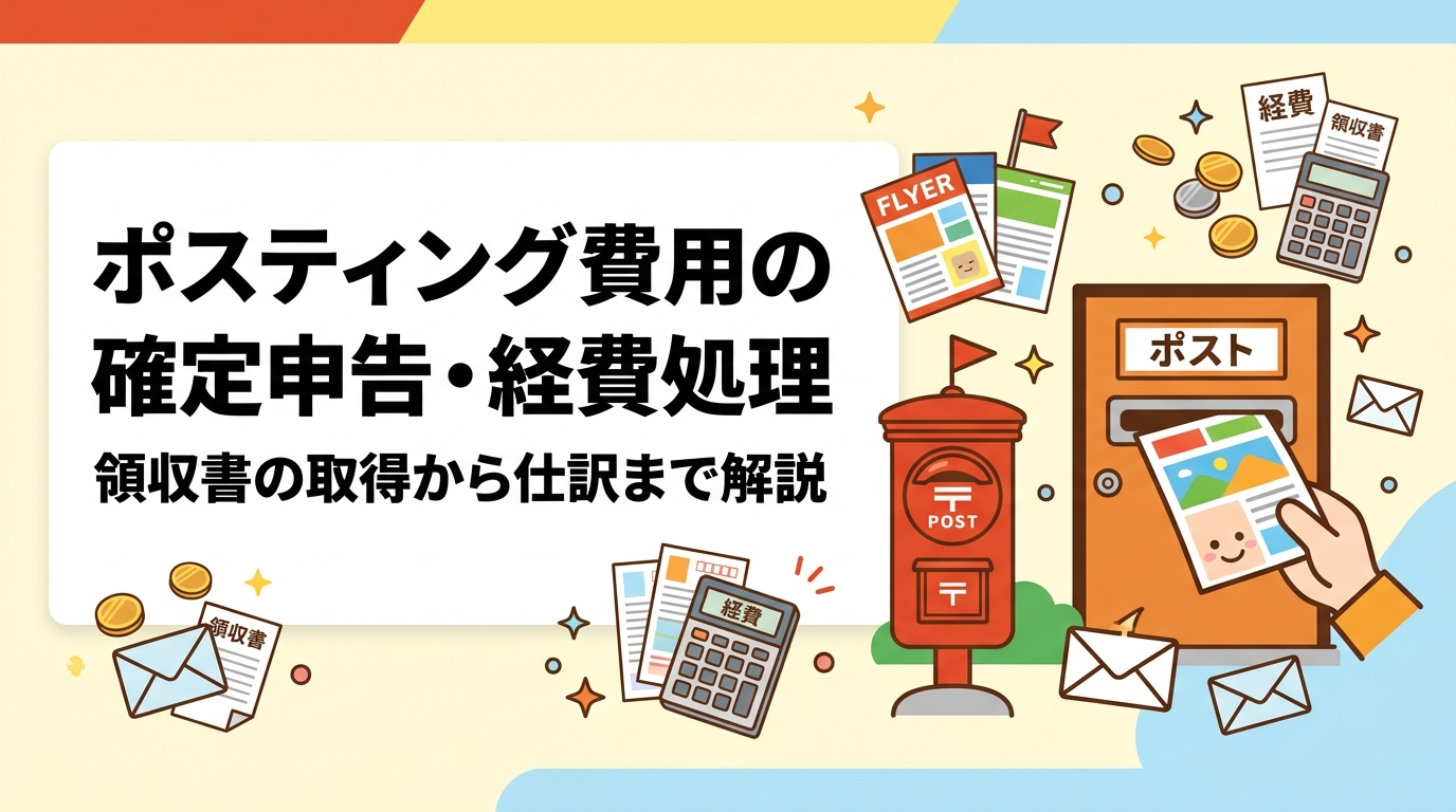 ポスティング代行費用は広告宣伝費として経費計上できます。確定申告に必要な領収書の取得方法・勘定科目・仕訳例をわかりやすく解説。請求書・領収書発行対応のポスティングくんにお任せください。