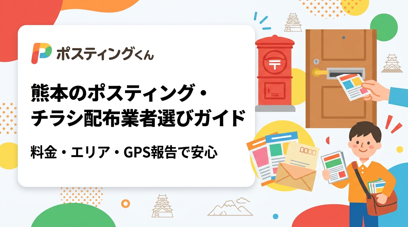熊本市・熊本県内でチラシ配布を依頼したい事業者向けに、配布エリア・料金目安・業者選びのポイントをわかりやすく解説。GPS報告で配布実績が見えるポスティングくんなら安心して任せられます。