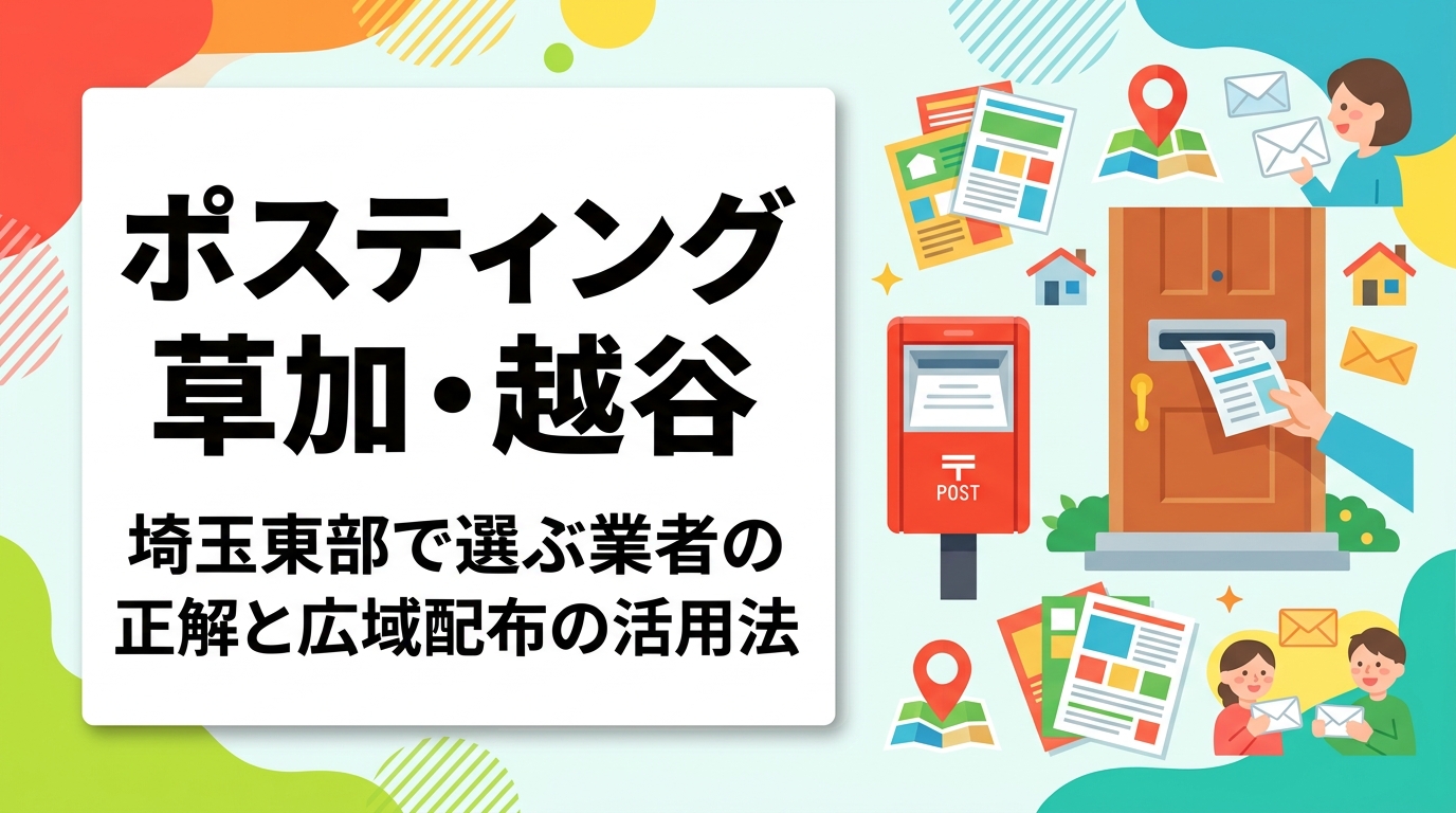 草加・越谷を中心に埼玉東部でポスティングを検討する事業者向けに、業者選びのポイント・配布エリアの広げ方・GPS報告の仕組み・料金目安まで実務的に解説します。