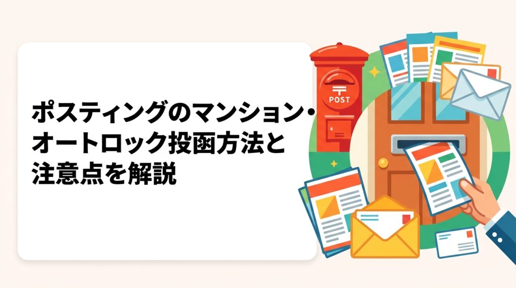 マンションへのポスティングはオートロックや管理組合の許可が壁になります。投函口の種類・許可取得・断り表示への対応・クレームリスクまで実務的に解説します。