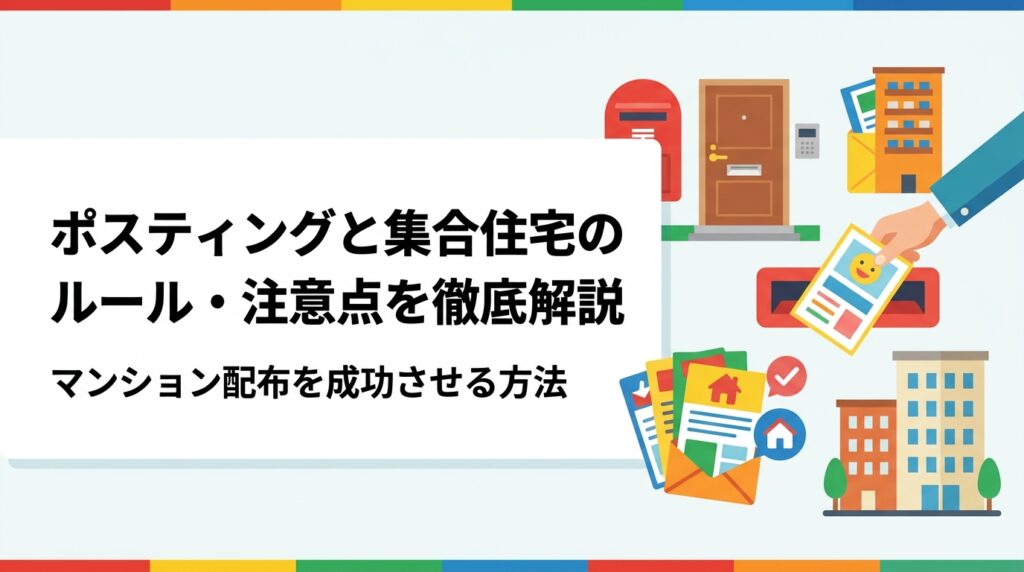 集合住宅へのポスティングは可能？管理規約・投函禁止表示・オートロックの扱いなど、マンション配布のルールと注意点を実務目線で解説。GPS報告で安心の配布代行もご紹介。
