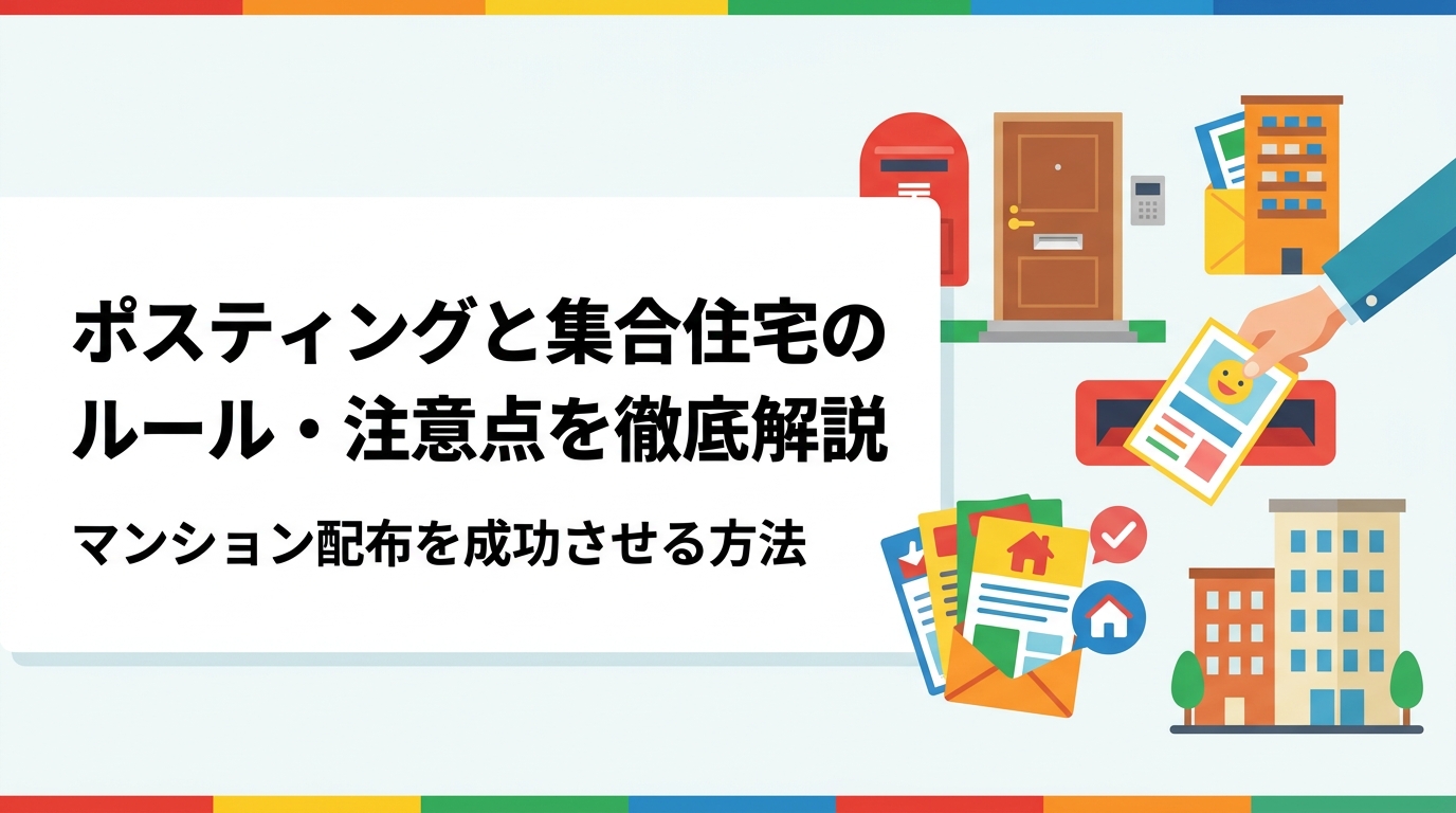 集合住宅へのポスティングは可能?管理規約・投函禁止表示・オートロックの扱いなど、マンション配布のルールと注意点を実務目線で解説。GPS報告で安心の配布代行もご紹介。