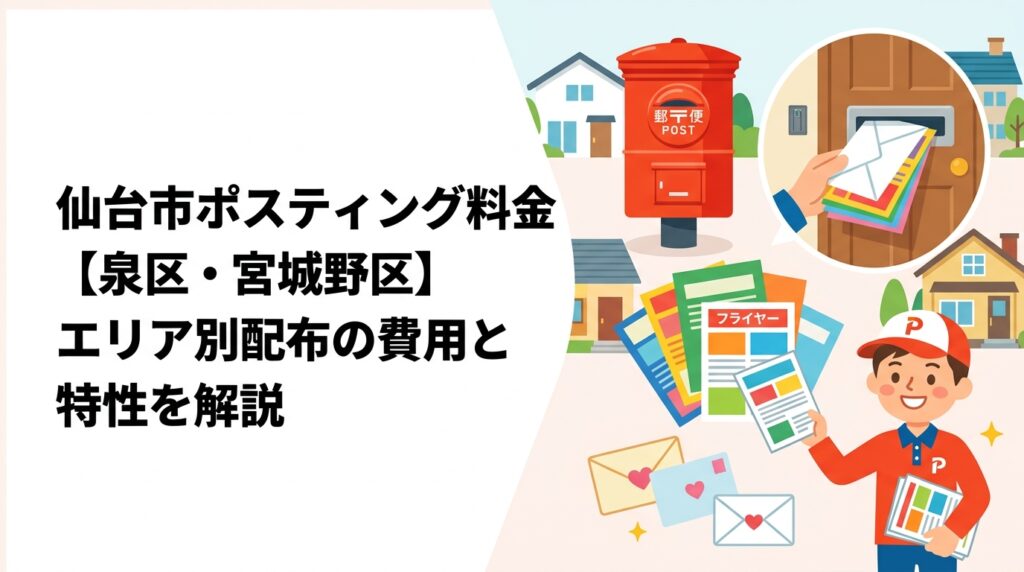 仙台市の泉区・宮城野区でポスティングを検討中の飲食店・不動産業者向けに、区ごとの住宅特性・料金目安・配布方法の選び方をわかりやすく解説します。GPS報告で安心の全国対応業者「ポスティングくん」へご相談ください。