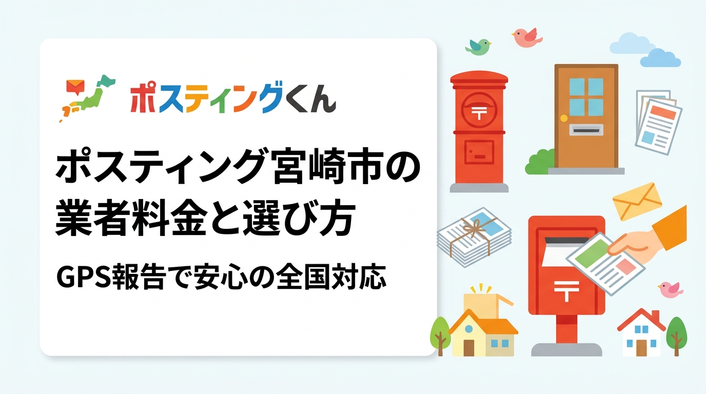 宮崎市でポスティングを依頼する際の料金目安（1枚あたり）や業者選びのポイントを実務的に解説。GPS配布報告・明朗会計・小ロット対応など、失敗しないチラシ配布のコツをまとめました。