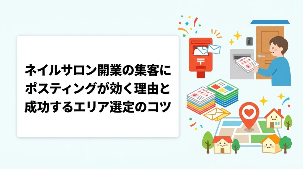 ネイルサロンの開業・集客にポスティングを活用する方法を実務目線で解説。ターゲット女性層へのエリア選定、小ロット対応の料金目安、チラシ配布のコツまで具体的に紹介します。