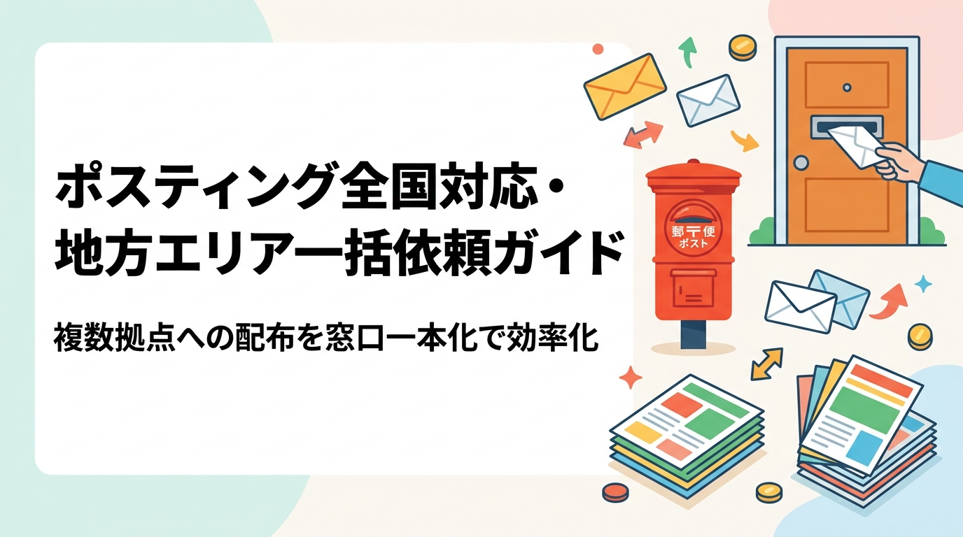 全国・地方エリアへのポスティングを一括依頼したい法人・チェーン店向けに、窓口一本化のメリット、エリア別料金差、GPS報告による品質管理、複数拠点への発注フローを実務的に解説します。