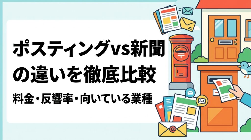 ポスティングと新聞折込の違いを料金・反響率・ターゲティング精度など多角的に比較。どちらがコスパよく集客できるか、業種別の判断軸と費用計算例を実務目線で解説します。