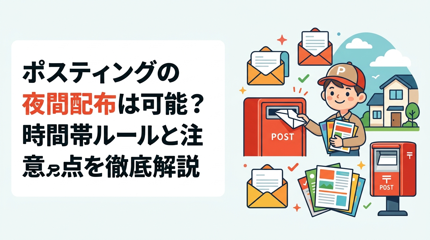 ポスティングの夜間配布は可否とリスクを徹底解説。適切な配布時間帯の目安や法的・防犯上の注意点、代行業者の時間管理の仕組みまで実務的に紹介します。