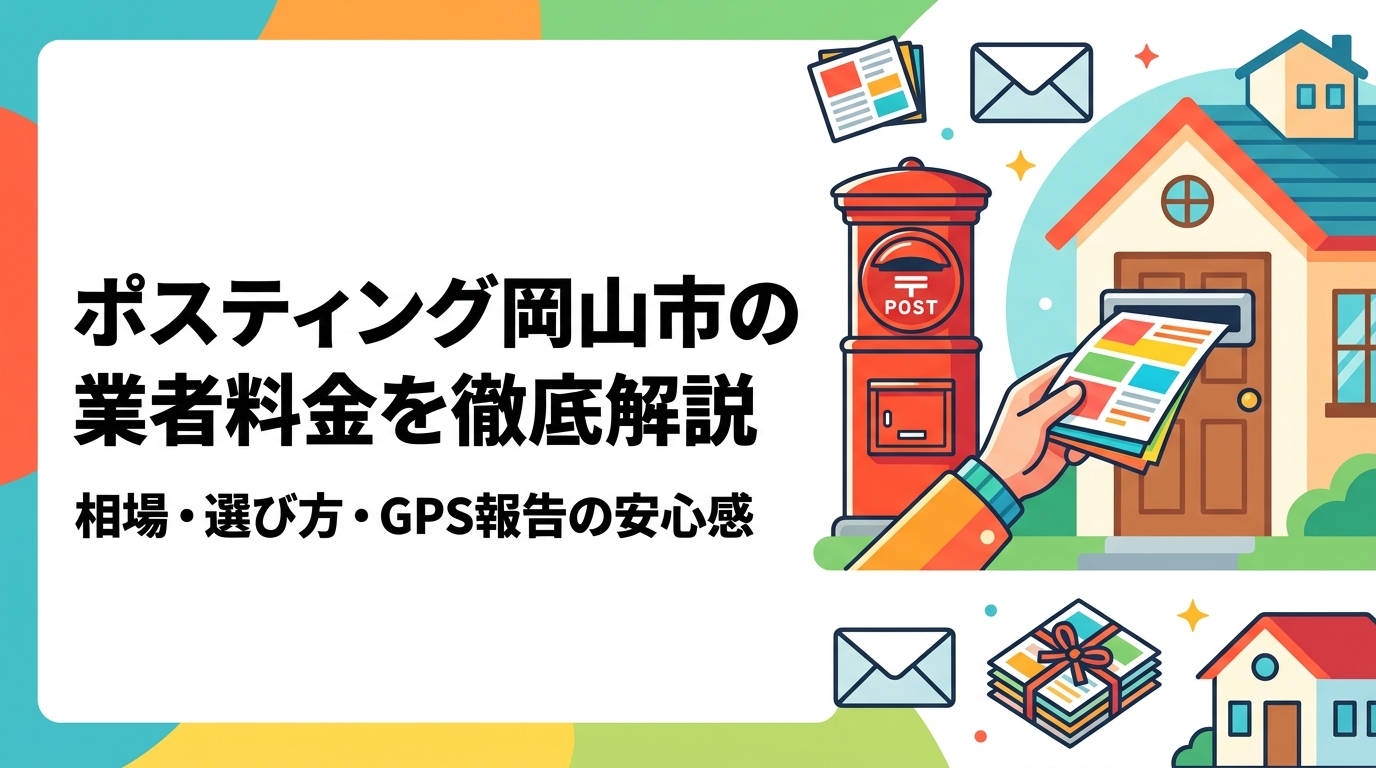 岡山市でポスティングを依頼する際の料金相場（3〜8円/枚が目安）や業者の選び方、GPS配布報告の仕組み、小ロット対応まで実務的に解説。集客チラシを配りたい事業者は必読です。