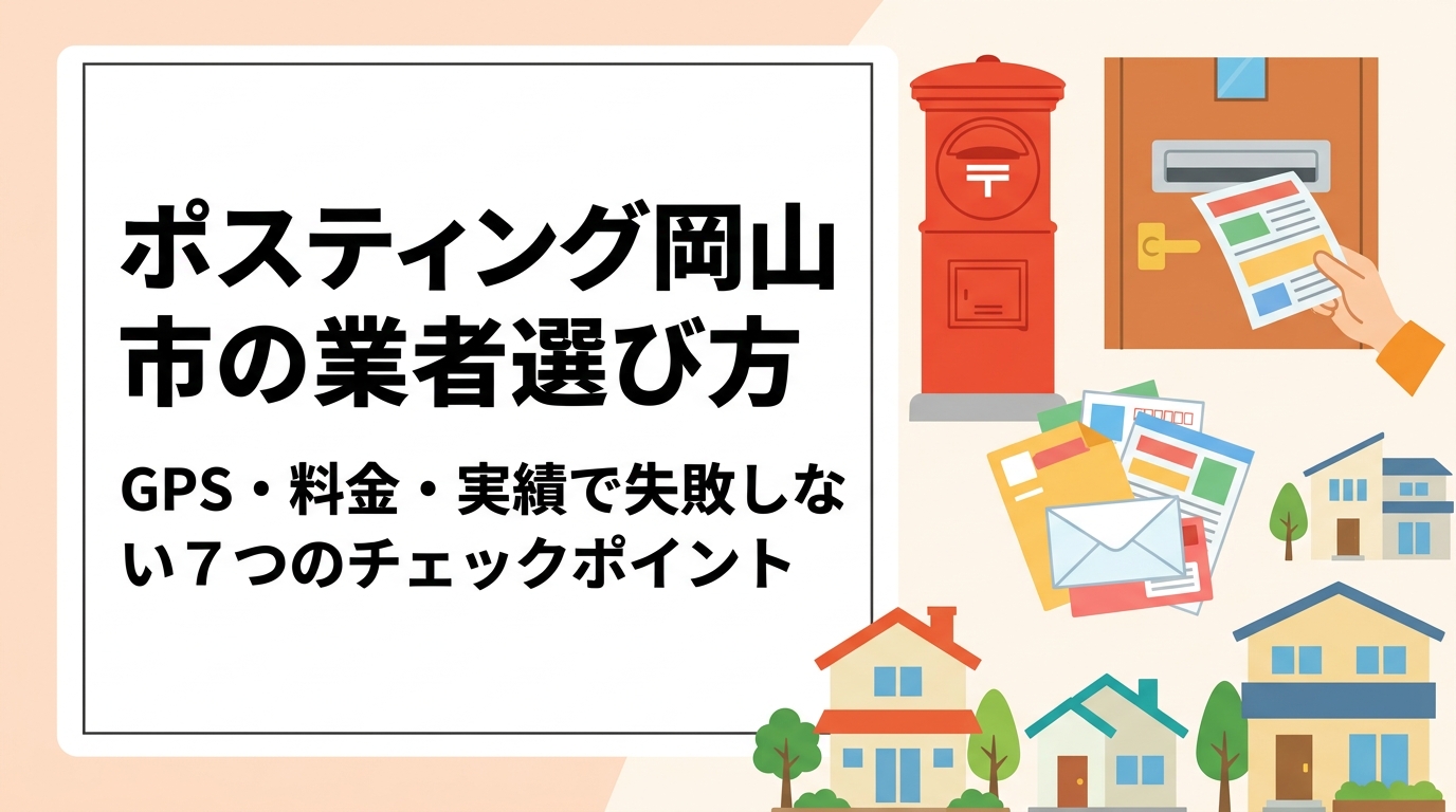 岡山市でポスティング業者を選ぶ際のポイントをGPS管理・料金体系・配布実績など実務目線で解説。戸建て多めの地域特性や全国対応業者への依頼方法もわかりやすく紹介します。