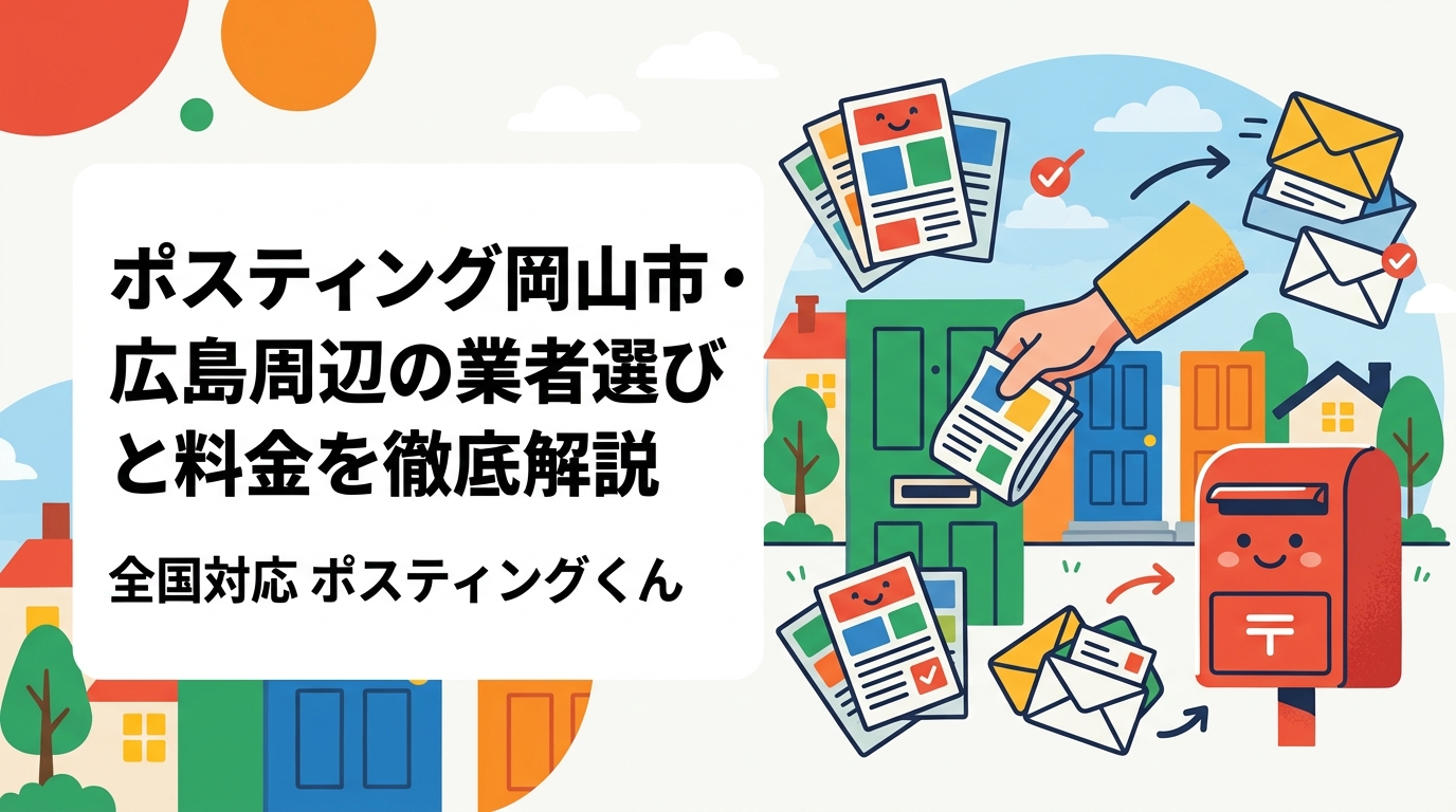 岡山市（北区・南区など）や広島近郊でポスティングを検討中の事業者向けに、配布エリアの特徴・料金目安・業者の選び方をわかりやすく解説します。GPS報告・明朗会計・全国対応の安心感も紹介。
