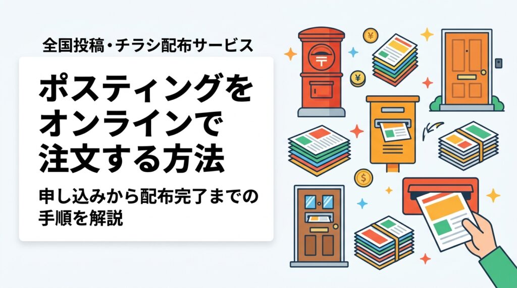 ポスティングをオンラインで注文・申し込みする手順を初めての方向けに解説。見積もりからエリア確認・入稿・配布・GPS報告まで、全工程をわかりやすく紹介します。