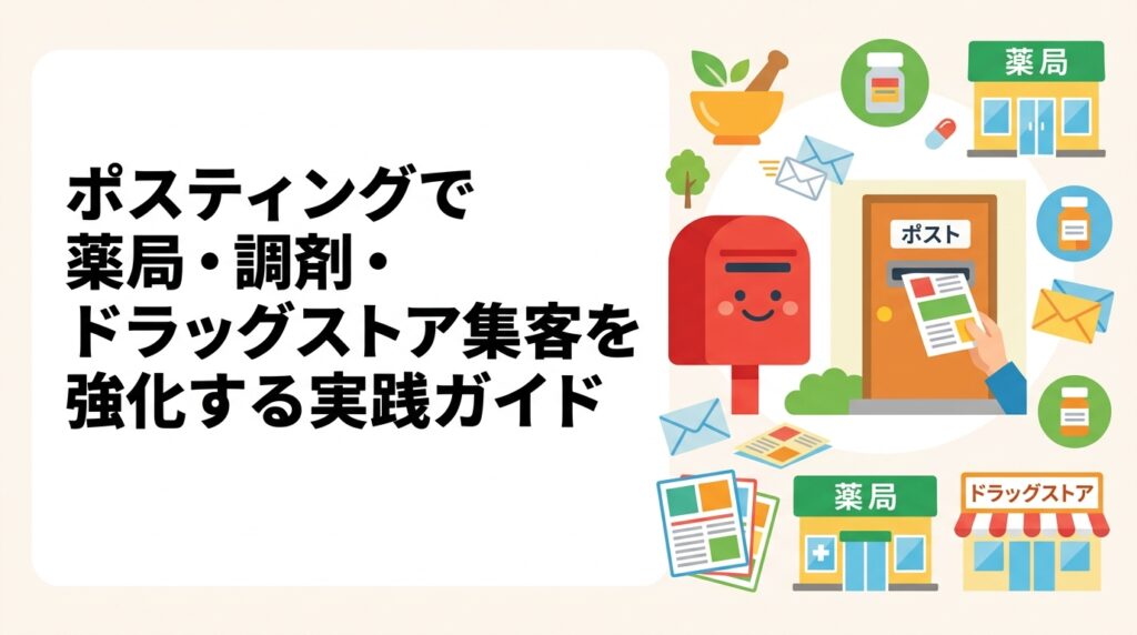 薬局・調剤薬局・ドラッグストアの集客にポスティングが有効な理由と実践方法を解説。医療機関周辺への配布戦略や薬機法・景品表示法の注意点も網羅した実務ガイドです。