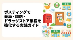 薬局・調剤薬局・ドラッグストアの集客にポスティングが有効な理由と実践方法を解説。医療機関周辺への配布戦略や薬機法・景品表示法の注意点も網羅した実務ガイドです。