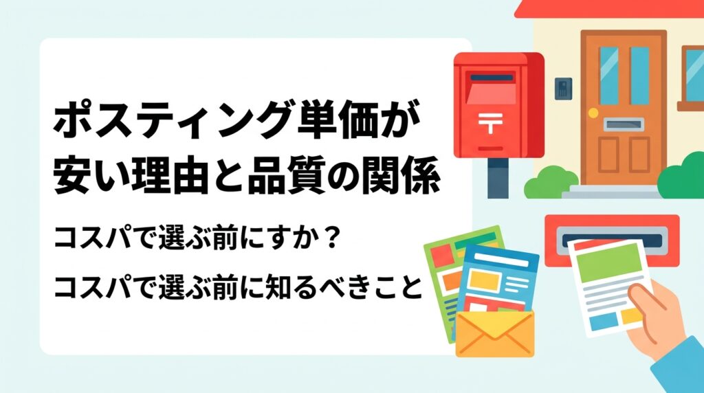 ポスティングの単価が安い業者と高い業者の違いを中立的に解説。配布密度・管理体制・GPS報告の有無など品質に直結するポイントと、安さだけで選ぶリスクを具体例とともに説明します。