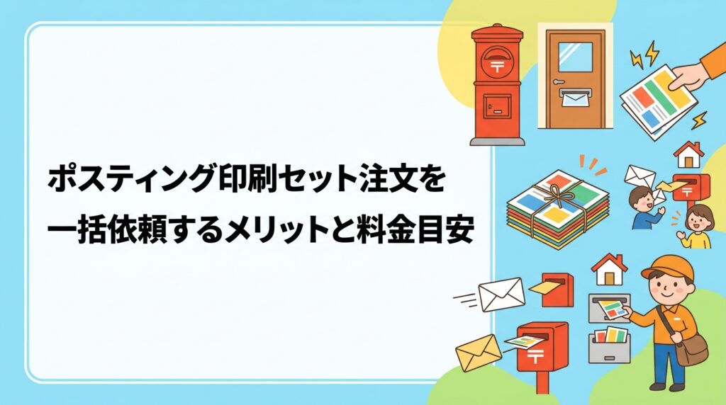 チラシの印刷からポスティングまで一括注文できるサービスの仕組み・料金目安・業者選びのポイントを実務的に解説。印刷と配布を別々に依頼する手間やコストリスクも比較します。