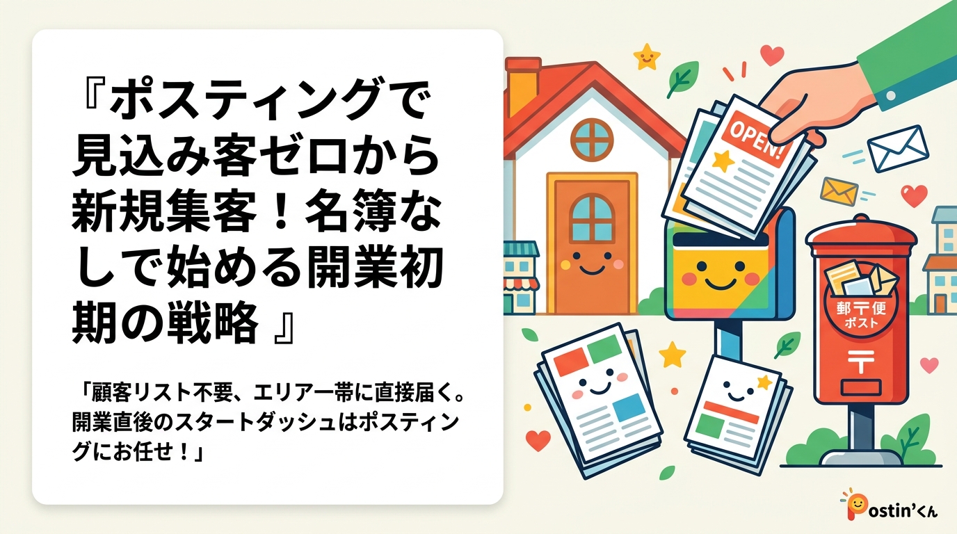 顧客名簿がなくても大丈夫。ポスティングならエリア一帯の見込み客に直接アプローチでき、開業直後の新規集客に最適です。DM比較や配布方法の選び方まで解説します。