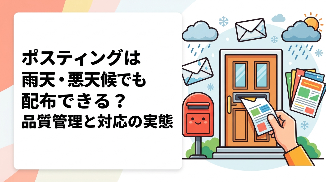 雨や雪の日のポスティング配布はどうなる?チラシが濡れる問題や業者ごとの対応ポリシー、品質管理の方法まで実務目線で詳しく解説します。