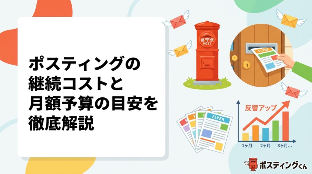 ポスティングを継続する場合のランニングコストと月額予算の目安を実務的に解説。単発と継続配布のコスト比較、月次予算の組み方、反響が積み上がる理由までわかりやすく説明します。