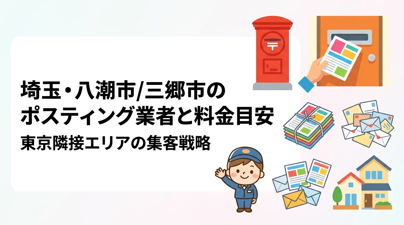 埼玉県八潮市・三郷市でポスティングをお考えの事業者向けに、料金目安・配布方法・東京隣接エリアならではの商圏の考え方を実務的に解説。業者選びのポイントも紹介します。