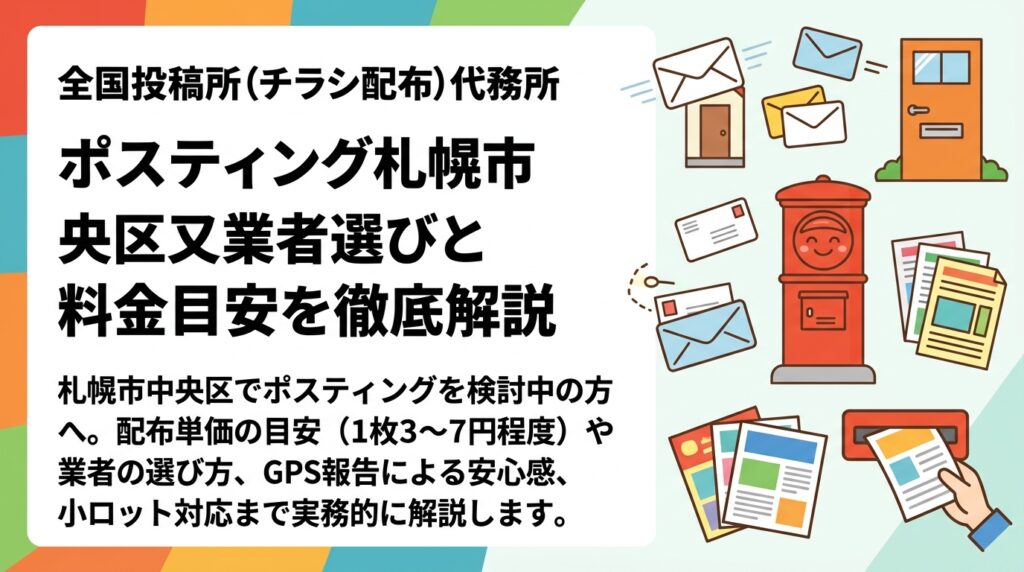 札幌市中央区でポスティングを検討中の方へ。配布単価の目安（1枚3〜7円程度）や業者の選び方、GPS報告による安心感、小ロット対応まで実務的に解説します。