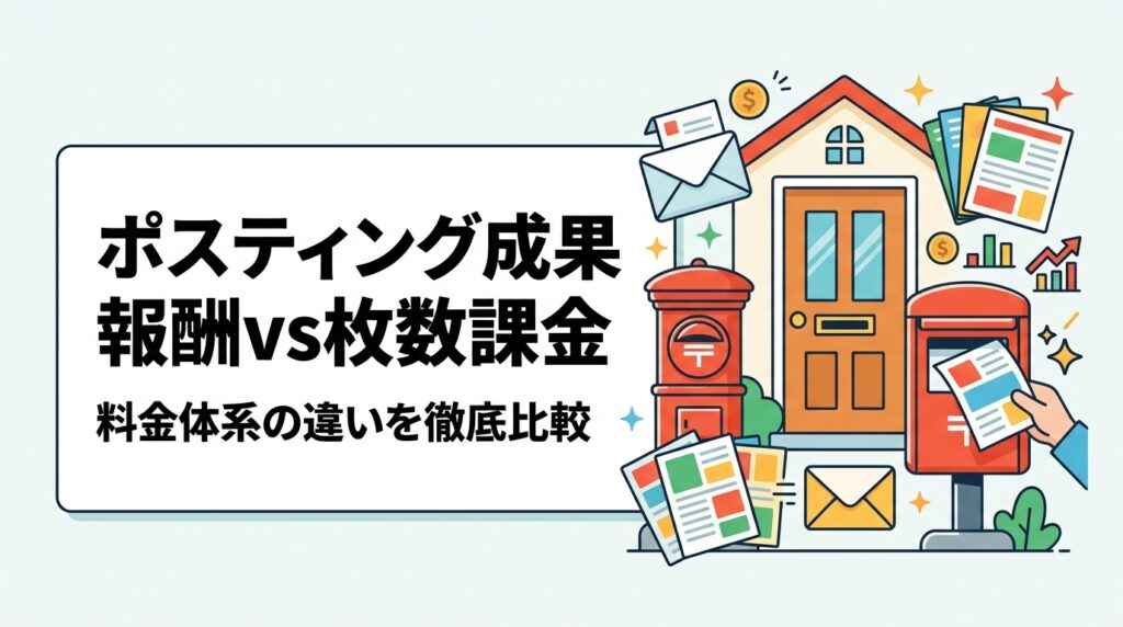 ポスティングの成果報酬型と枚数課金型の料金体系を徹底比較。追加費用が発生しやすいケースや明朗会計の見極め方を実務目線で解説します。費用対効果を重視する事業者必読。