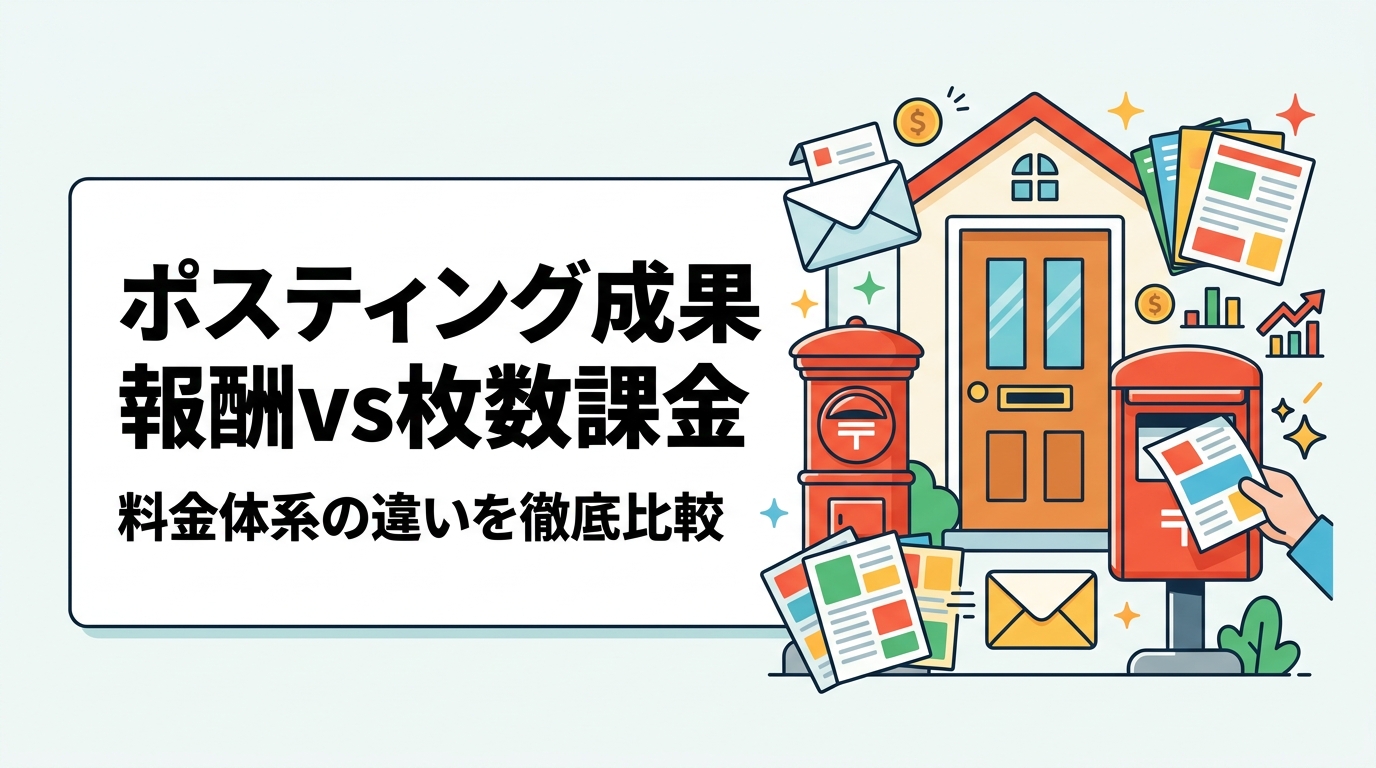 ポスティングの成果報酬型と枚数課金型の料金体系を徹底比較。追加費用が発生しやすいケースや明朗会計の見極め方を実務目線で解説します。費用対効果を重視する事業者必読。