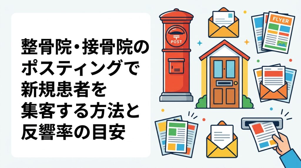整骨院・接骨院の新規患者集客にポスティングが有効な理由と実践手順を解説。反響率の目安、ターゲットエリア選定（半径1〜2km）、配布頻度の考え方まで実務的に紹介します。