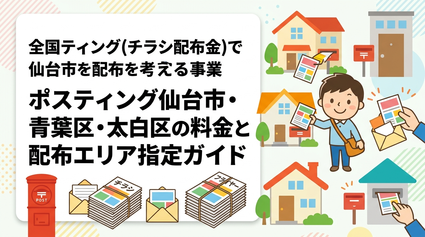 仙台市の青葉区・太白区でポスティングを検討中の事業者向けに、配布料金の目安・エリア指定の方法・住宅地と商業エリアの特性を実務的に解説します。